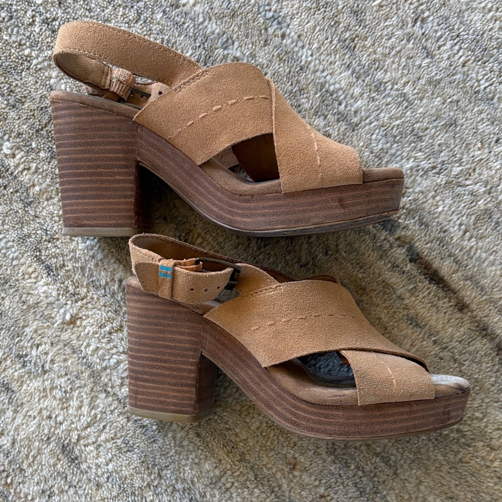 Toms Brown Suede Platform Sandals